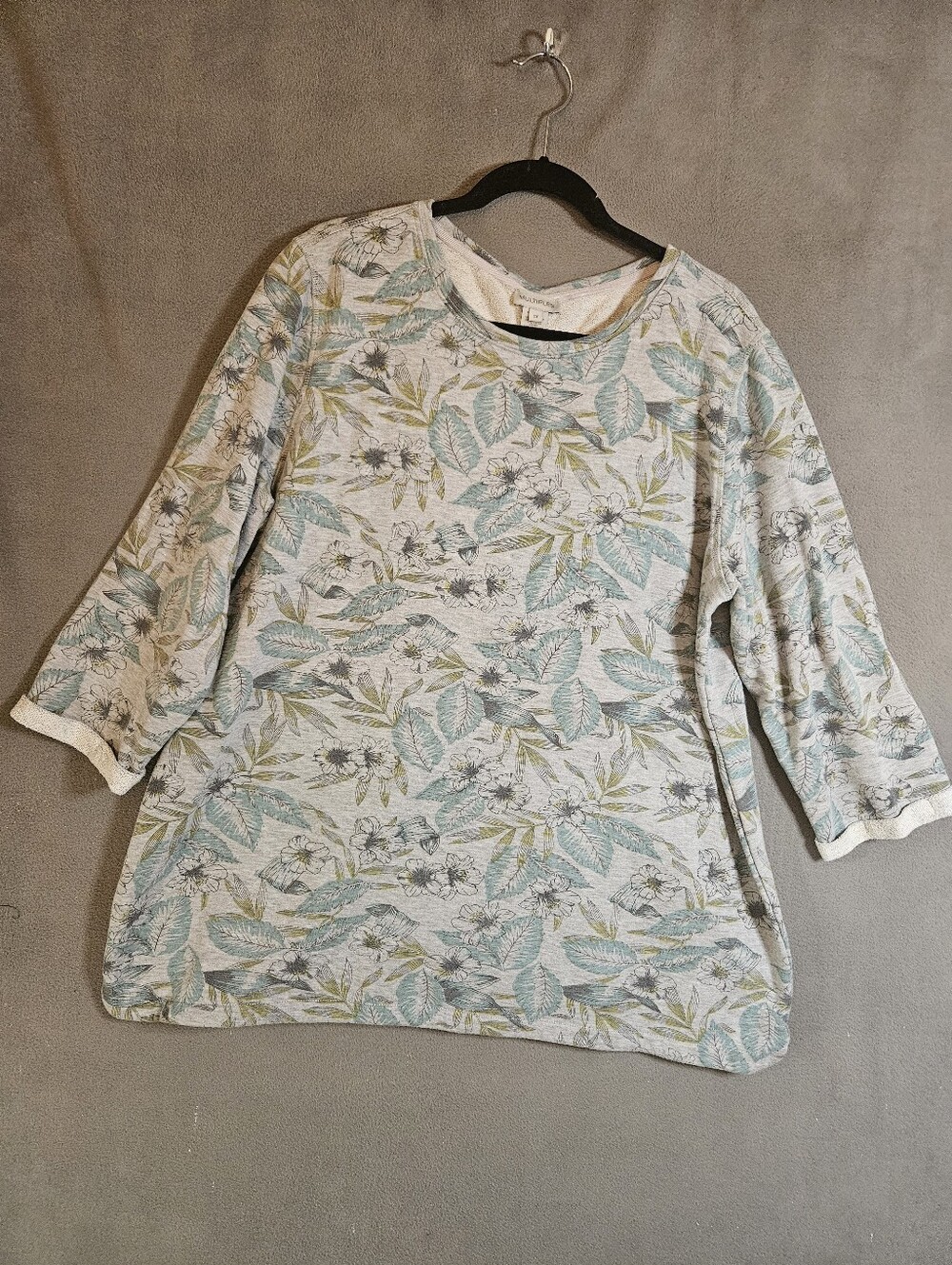 Multiples Womens 1X Artsy Sweatshirt Floral Flowy Back Buttons Lagenlook 3/4 Sle